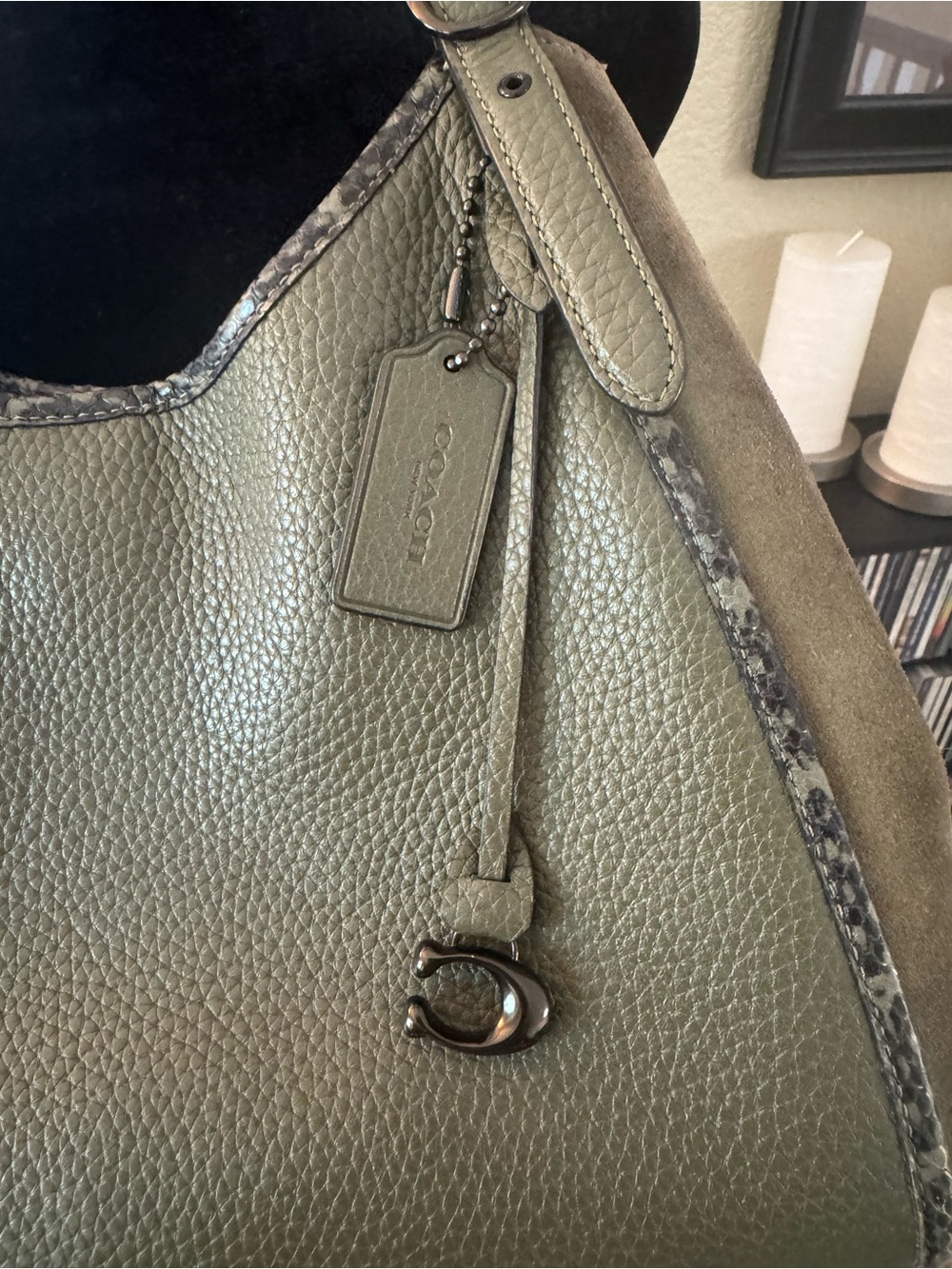 Coach Olive Pebbled Leather Hobo with Suede Trim